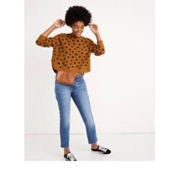 Madewell Women's Sweater Crewneck Old Gold and Black Polka Dots Size XXS - Picture 1 of 8